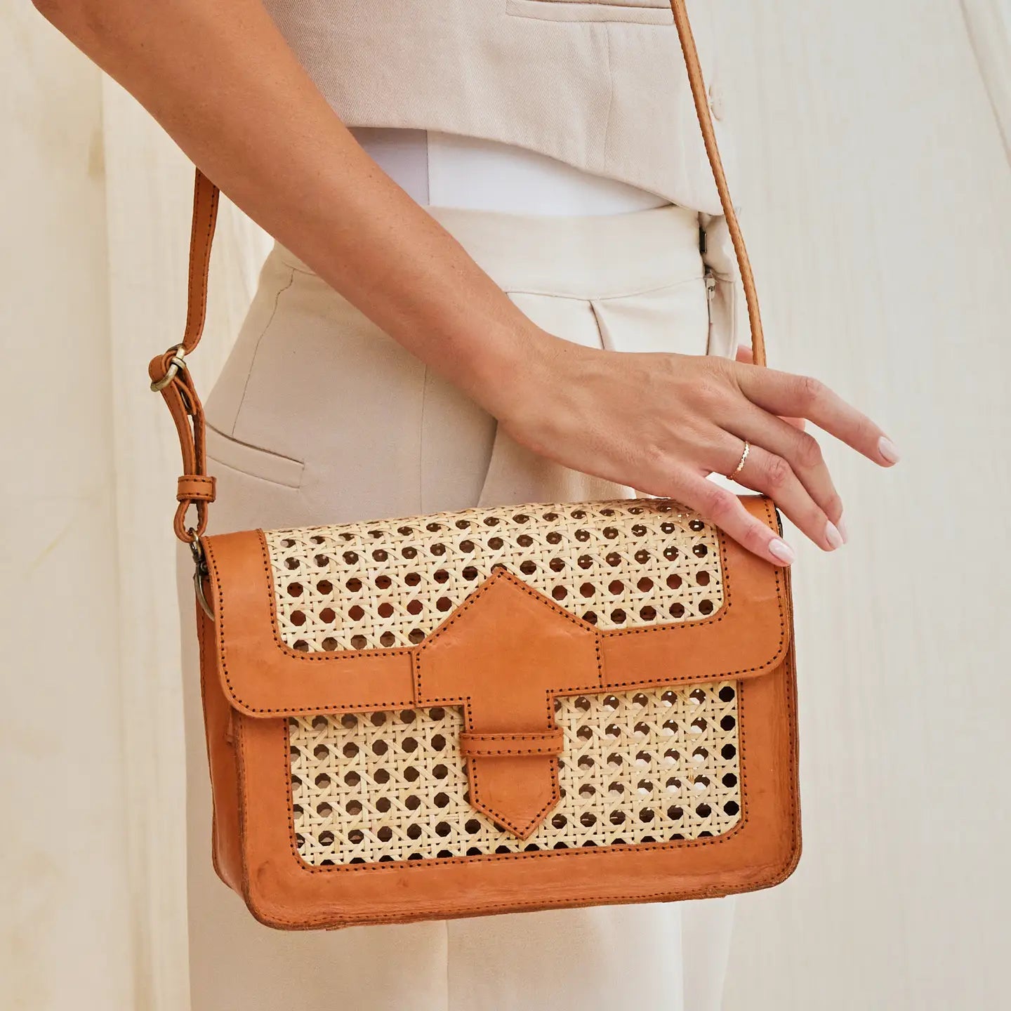 Rattan Cane Weave Convertible Clutch Crossbody
