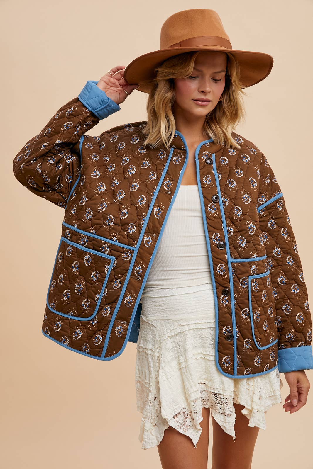 In Loom - FLORAL QUILTED PUFFER JACKET: Black / S