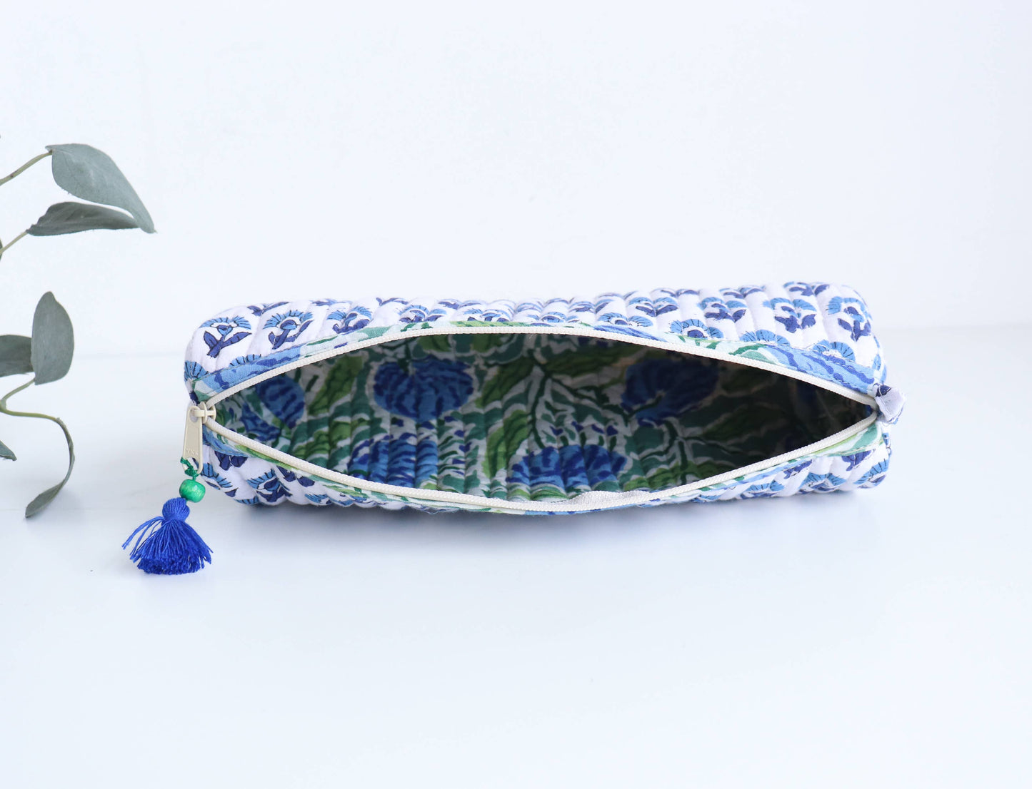 TerraWeave - Quilted Round Pencil Pouch, Make up Brush Bag, Organizer