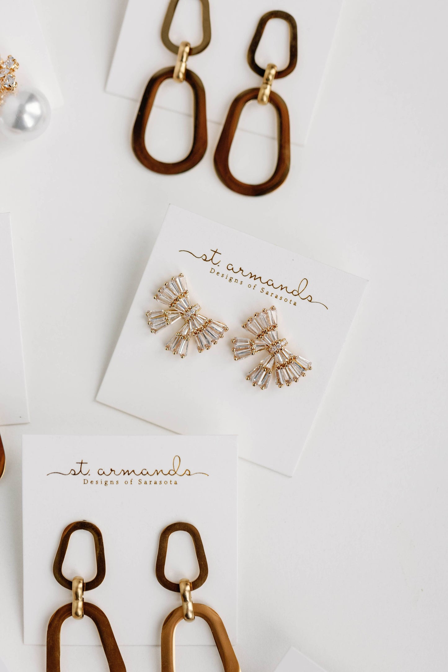 St Armands Designs of Sarasota - Gold Maxi Sparkler Statement Stud Bow Earrings