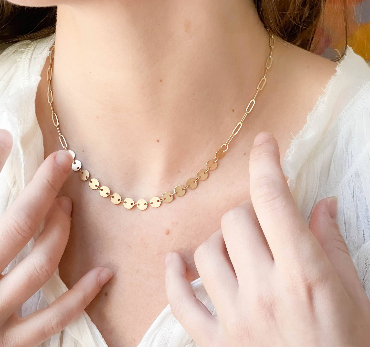 Nest Pretty Things - Adjustable Gold Sequin Disc Chain Necklace