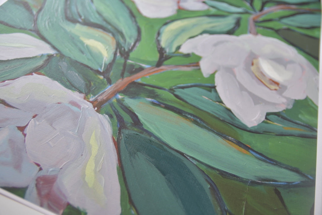 Magnolia Study in Green - FRAMED Embellished Signed Print