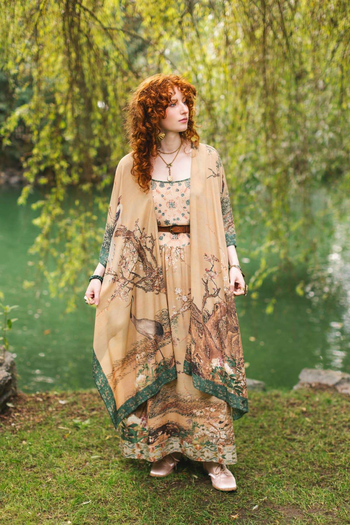 Market of Stars (USA) - Fable Bohéme Long Maxi Slip Dress w/ Blossoms, Deer & Moon