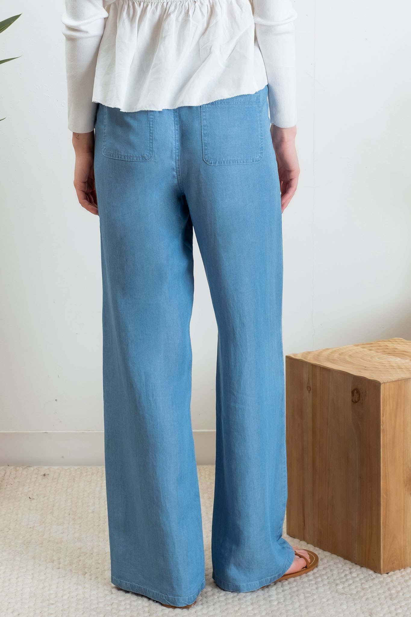 Blu Pepper - CHAMBRAY HIGH WAIST DRAWSTRING PANTS