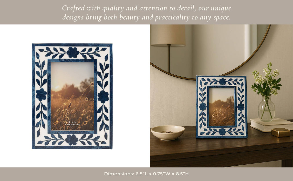 Sagebrook Home - Picture Frame - Blue Resin/Wood Floral Petals, 4x6 in.