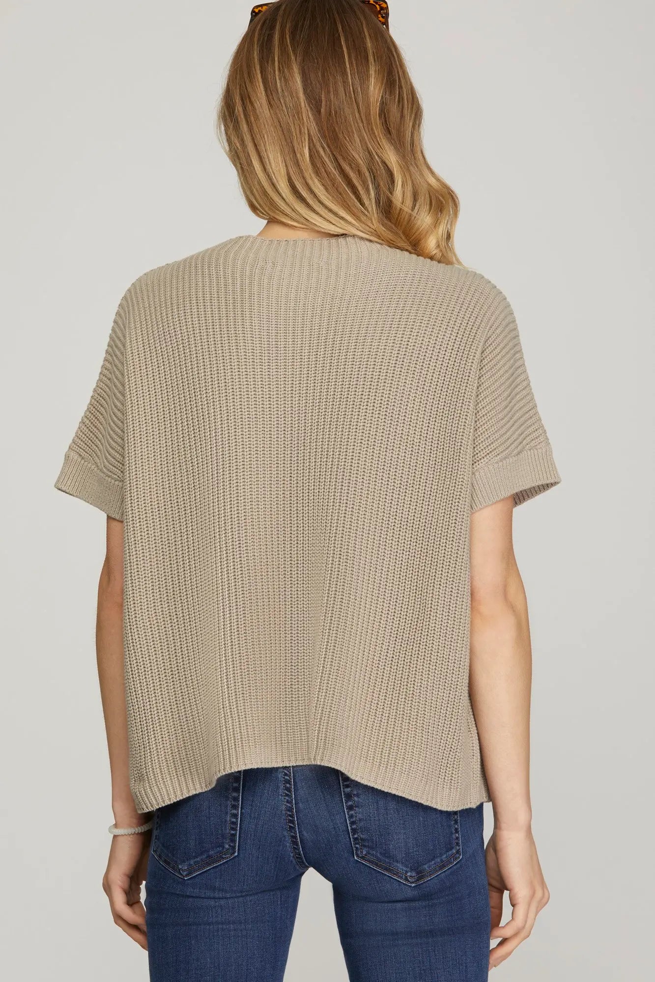 Phebe Mocha Gray Short Sleeved Sweater