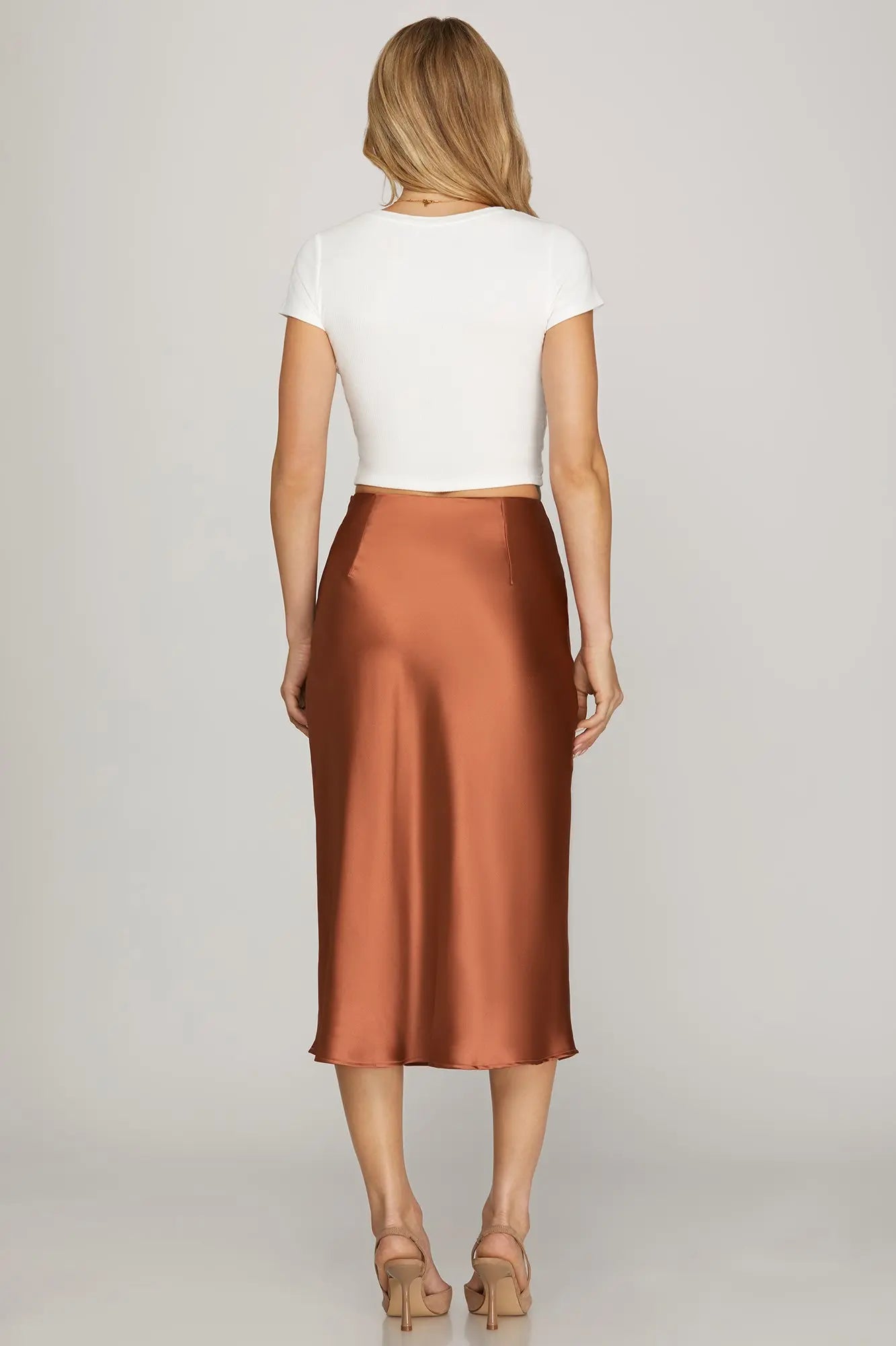 Imogen Satin Midi Skirt - Copper