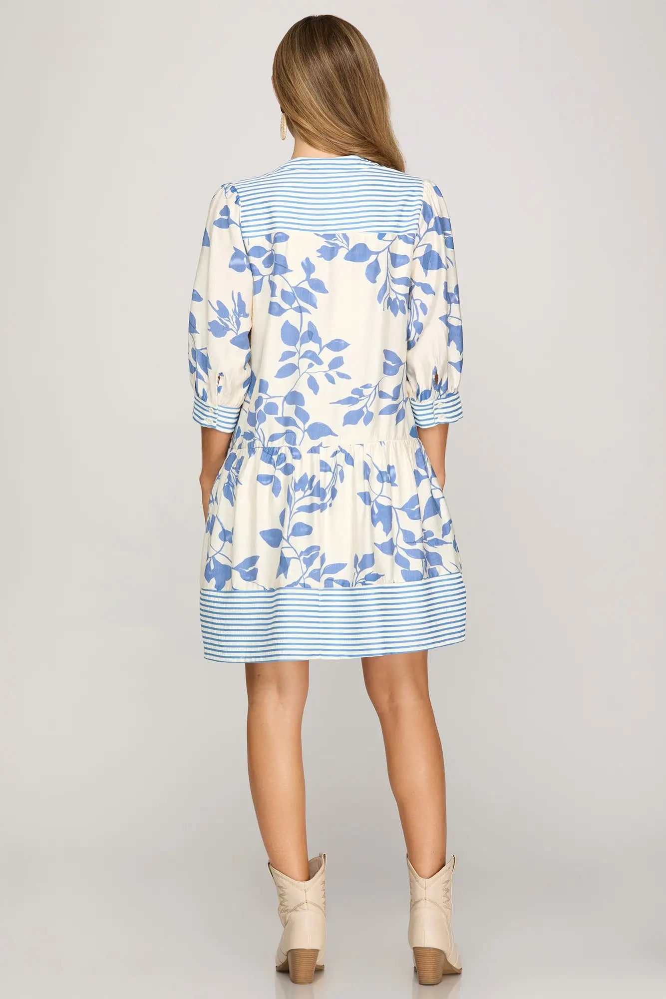 Lark Leaf Print Blue & White Dress