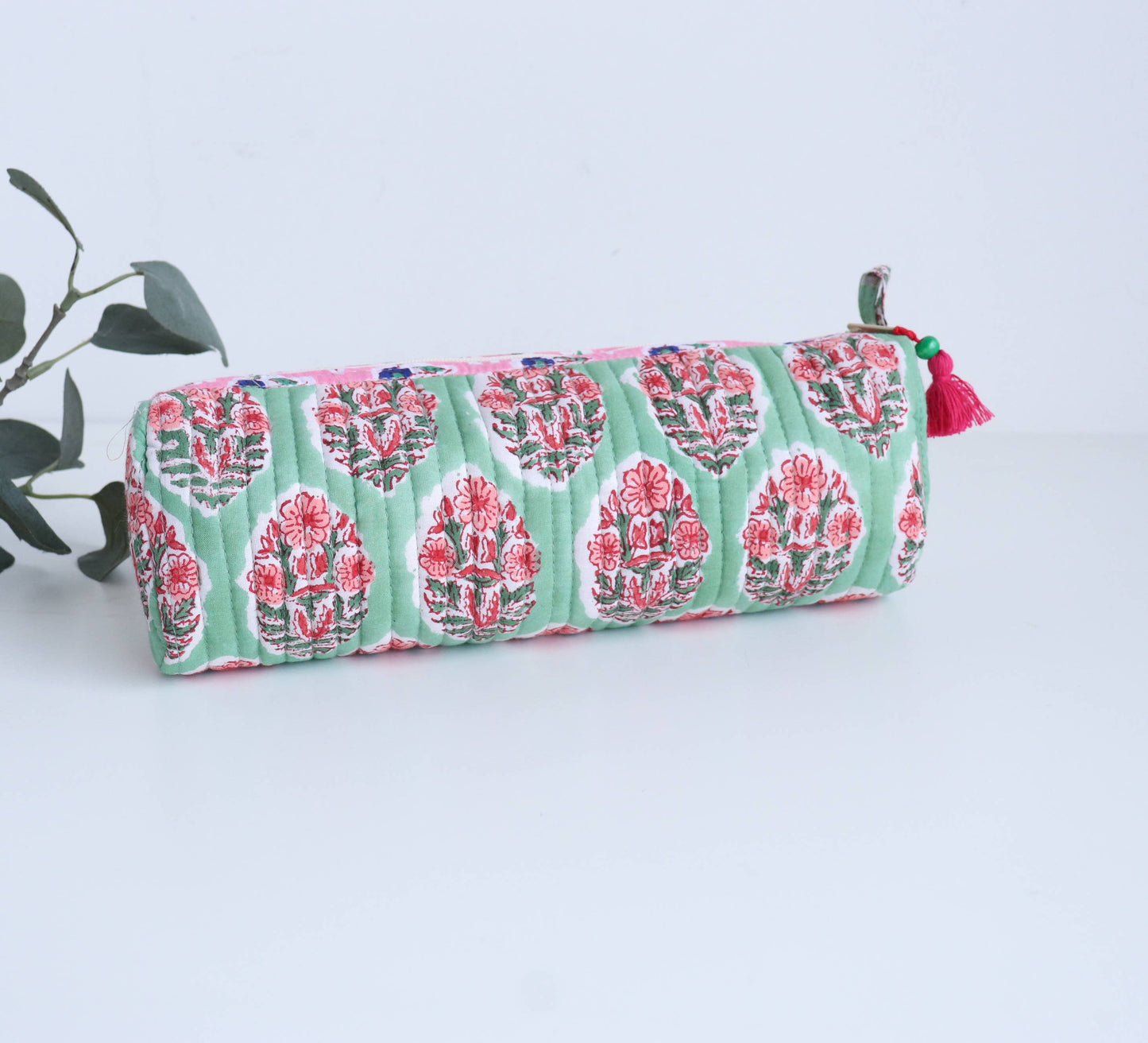 TerraWeave - Quilted Round Pencil Pouch, Make up Brush Bag, Organizer