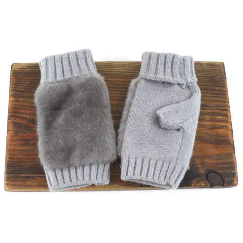 Gloves - Grey Fingerless Faux Fur