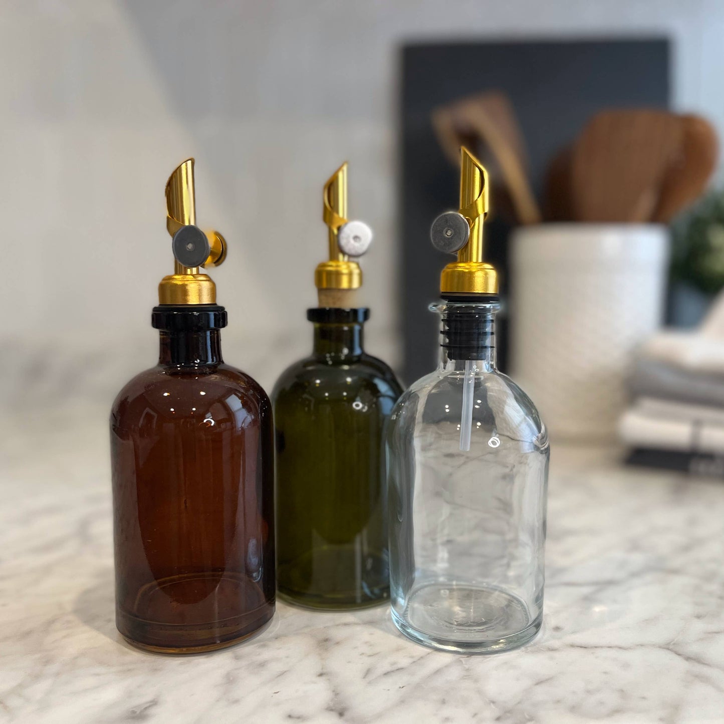 The Bottle Shoppe - 16 oz Apothecary Amber Glass Bottle with Pour Spout: Copper Rubber
