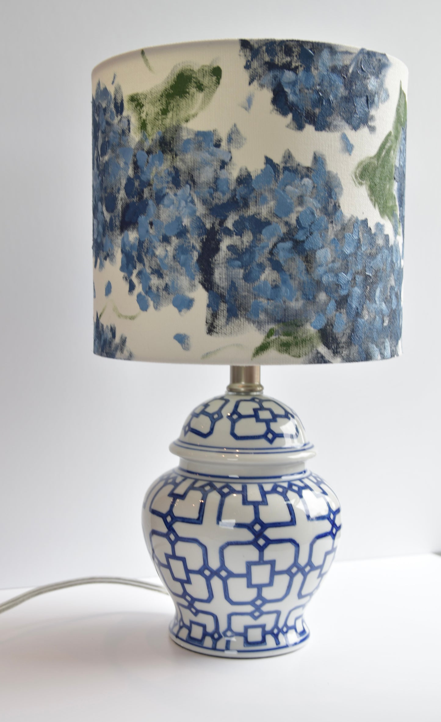 Blue and White Lamp with Painted Shade (2)
