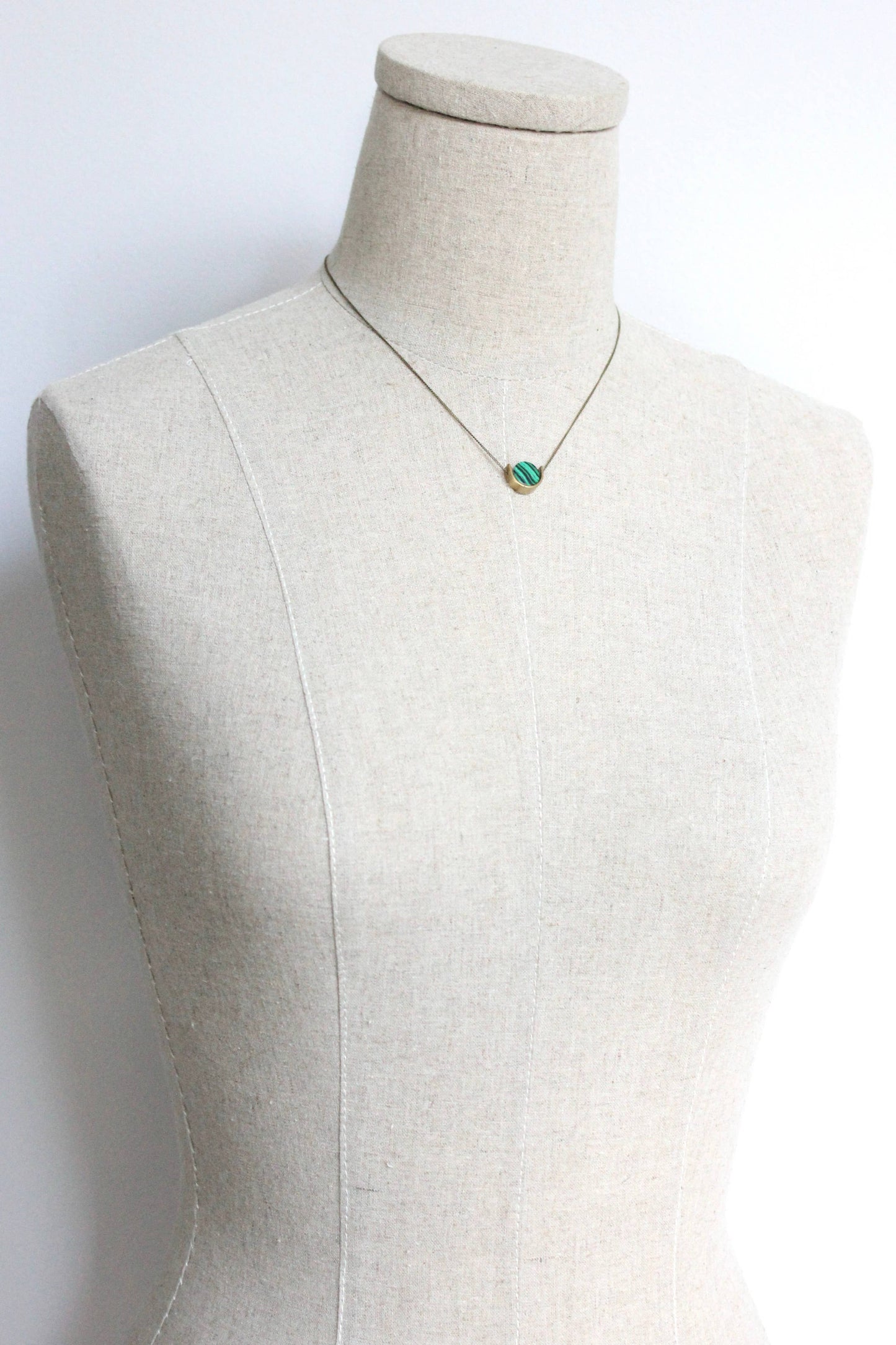 David Aubrey Jewelry - Synthetic Malachite Mini Pendant Necklace with Brass