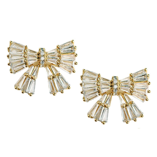 St Armands Designs of Sarasota - Gold Maxi Sparkler Statement Stud Bow Earrings