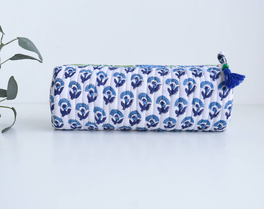 TerraWeave - Quilted Round Pencil Pouch, Make up Brush Bag, Organizer