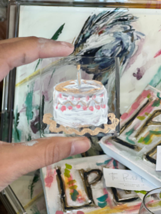 The Painted Petal - Birthday Cake Lucite Block