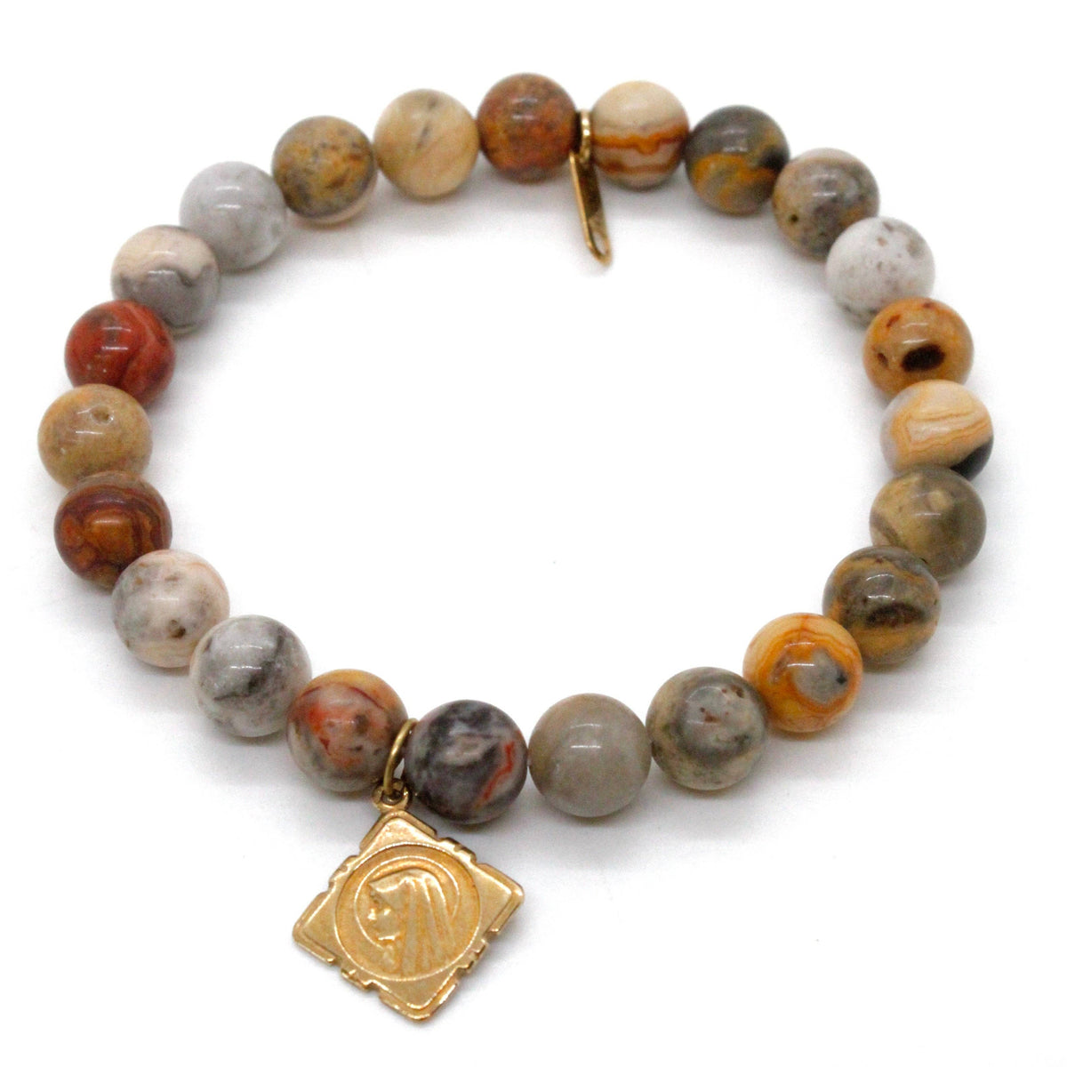 LIZOU - Single Stone Bracelet with Gold French Religious Charm -French Medals Collection-