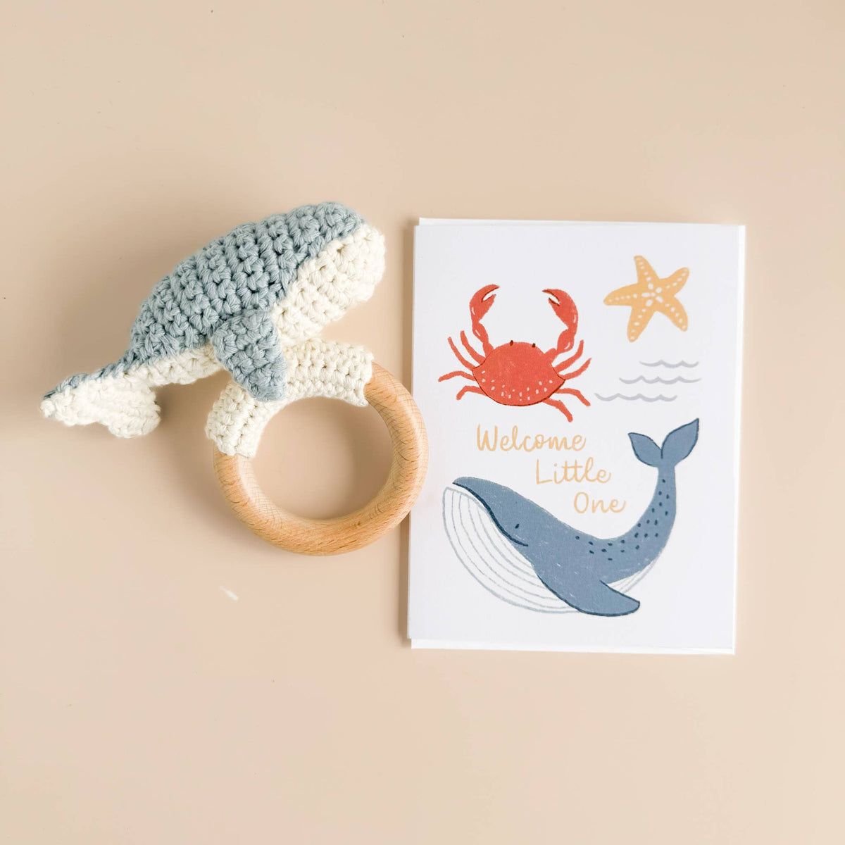 The Blueberry Hill - Teether Whale Cotton Crochet Rattle Baby Gift Ocean Summer