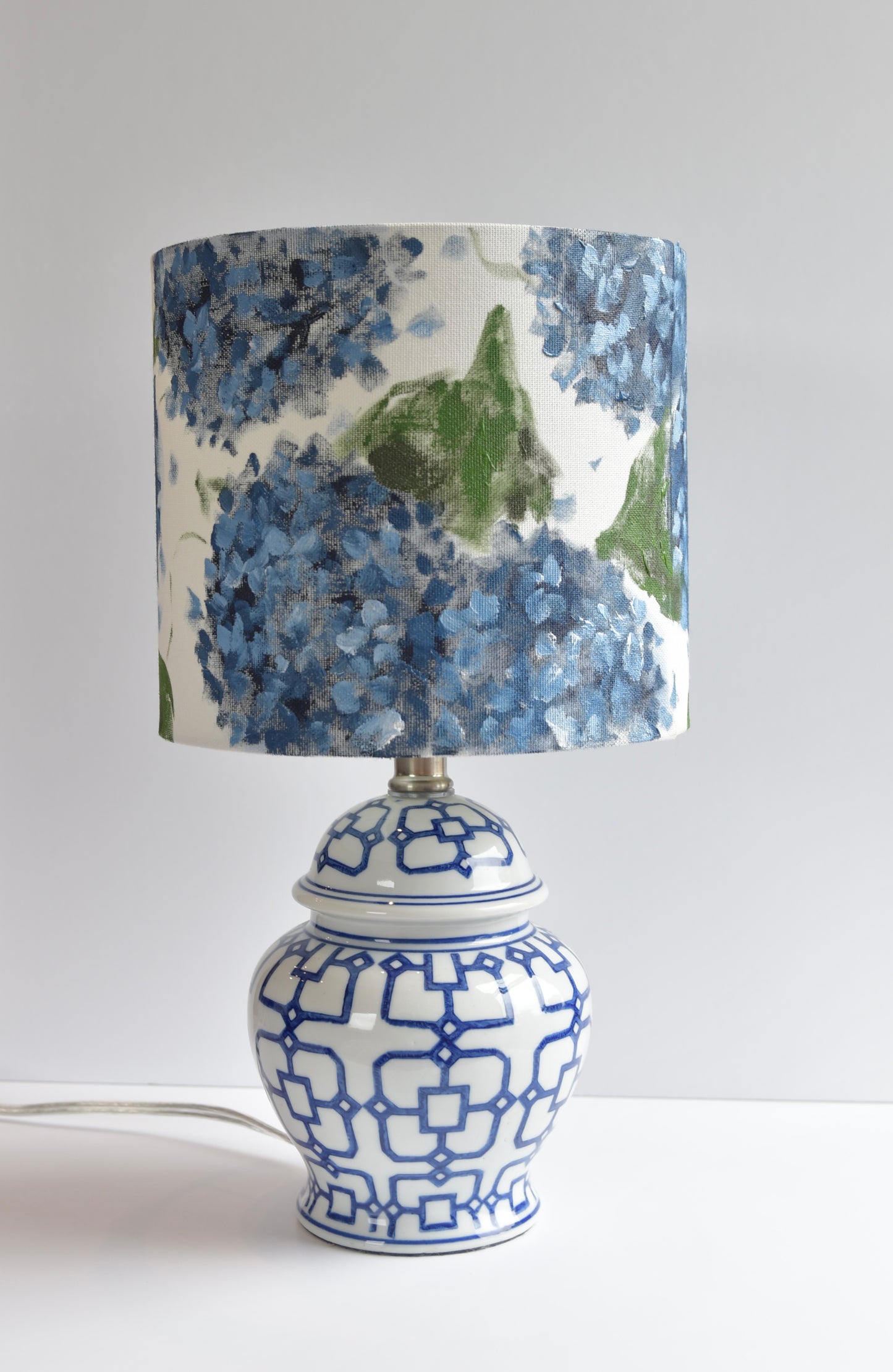 Blue and White Lamp with Painted Shade (1)