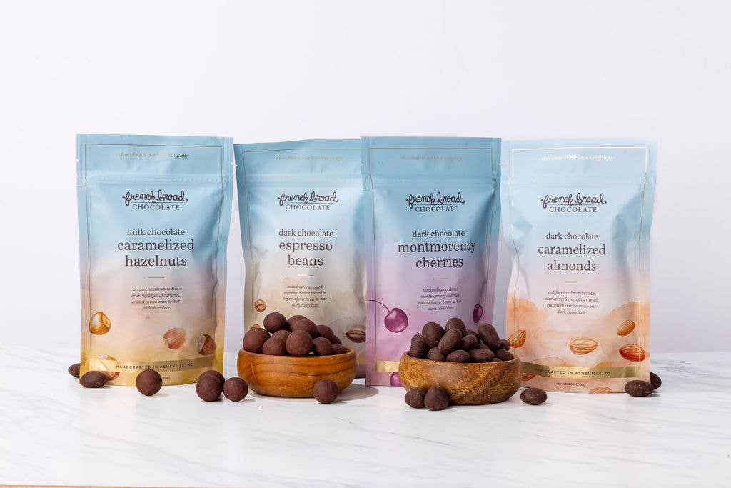 French Broad Chocolate - Dark Chocolate-Covered Caramelized Almonds - 6oz