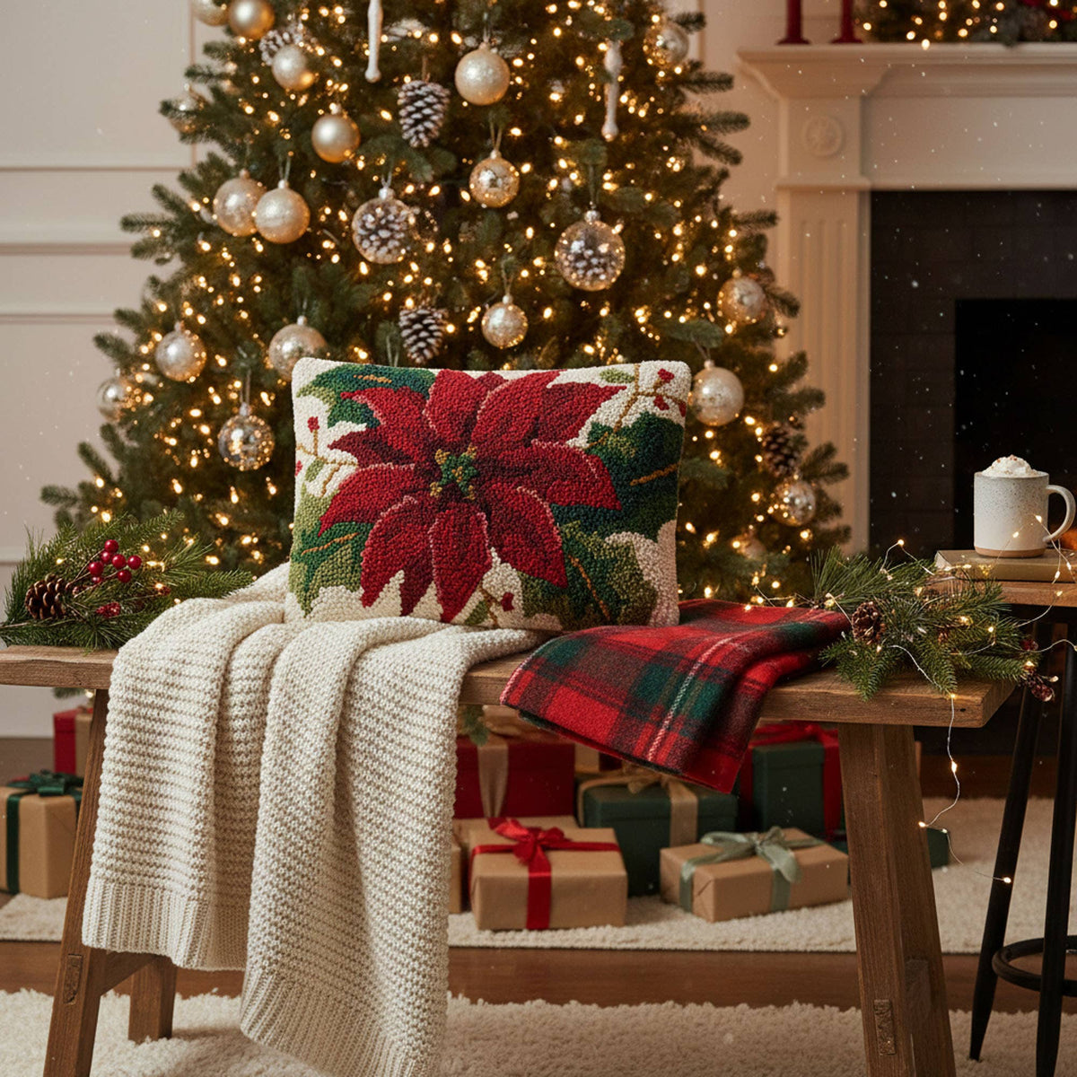 Peking Handicraft - Christmas Poinsettia Hook Pillow