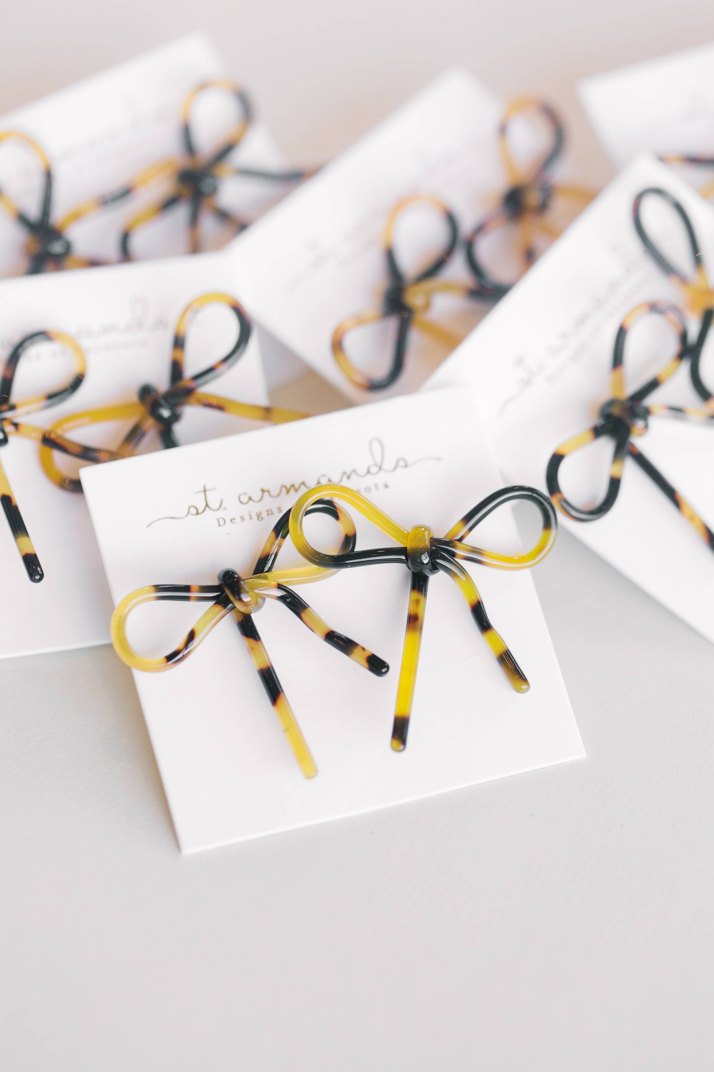 St Armands Designs of Sarasota - Brown Tortoise Bow Statement Stud Earrings