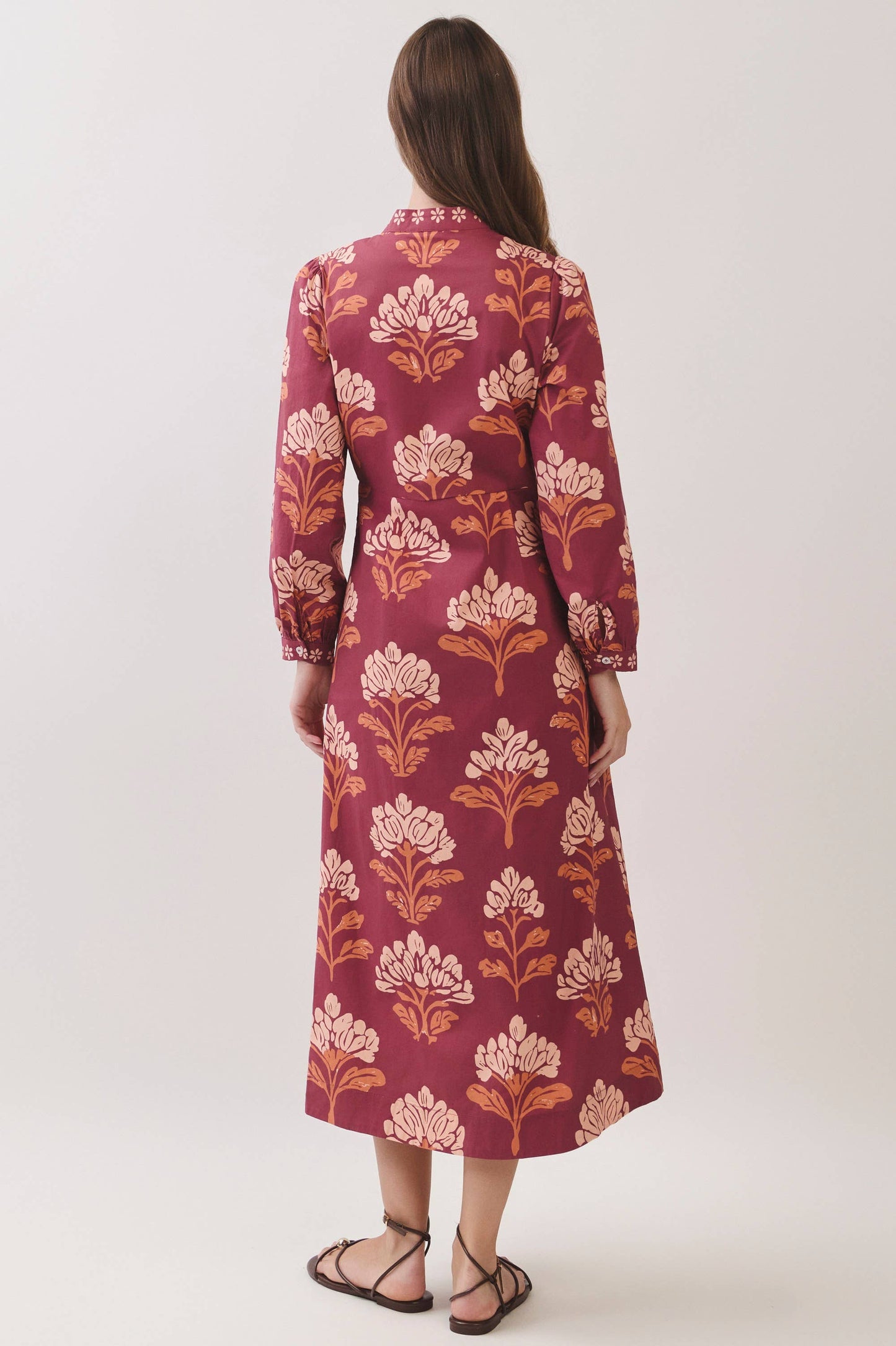 TCEC - CD07442-Floral Print Shirt Midi Dress