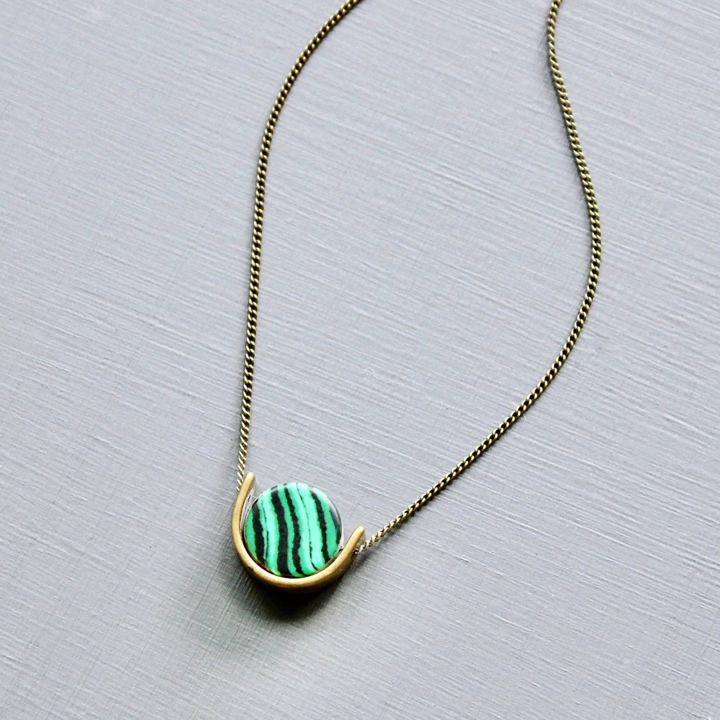 David Aubrey Jewelry - Synthetic Malachite Mini Pendant Necklace with Brass