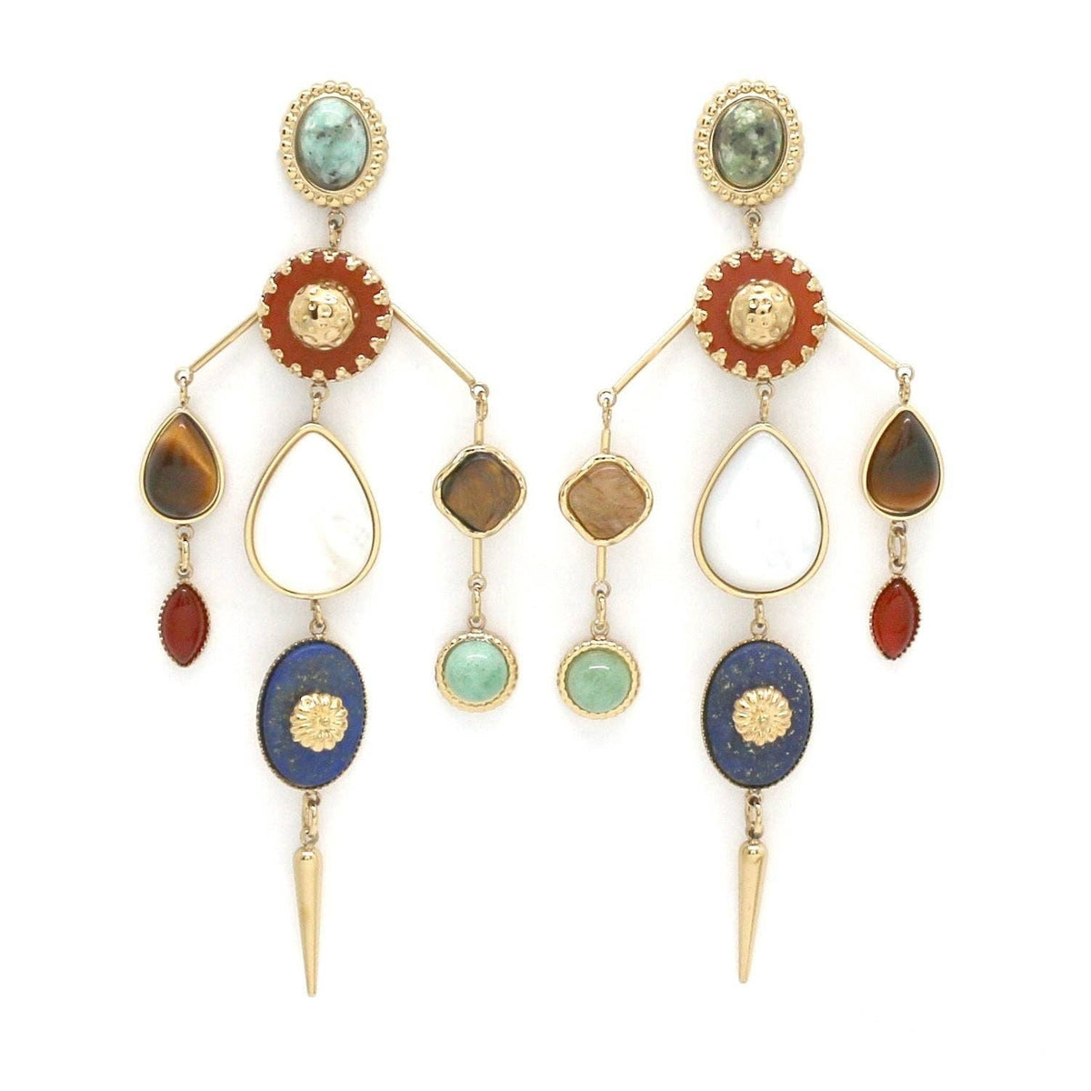 LIZOU - Museum Style Artsy Semi Precious Stone Mobile Earrings - E4-433