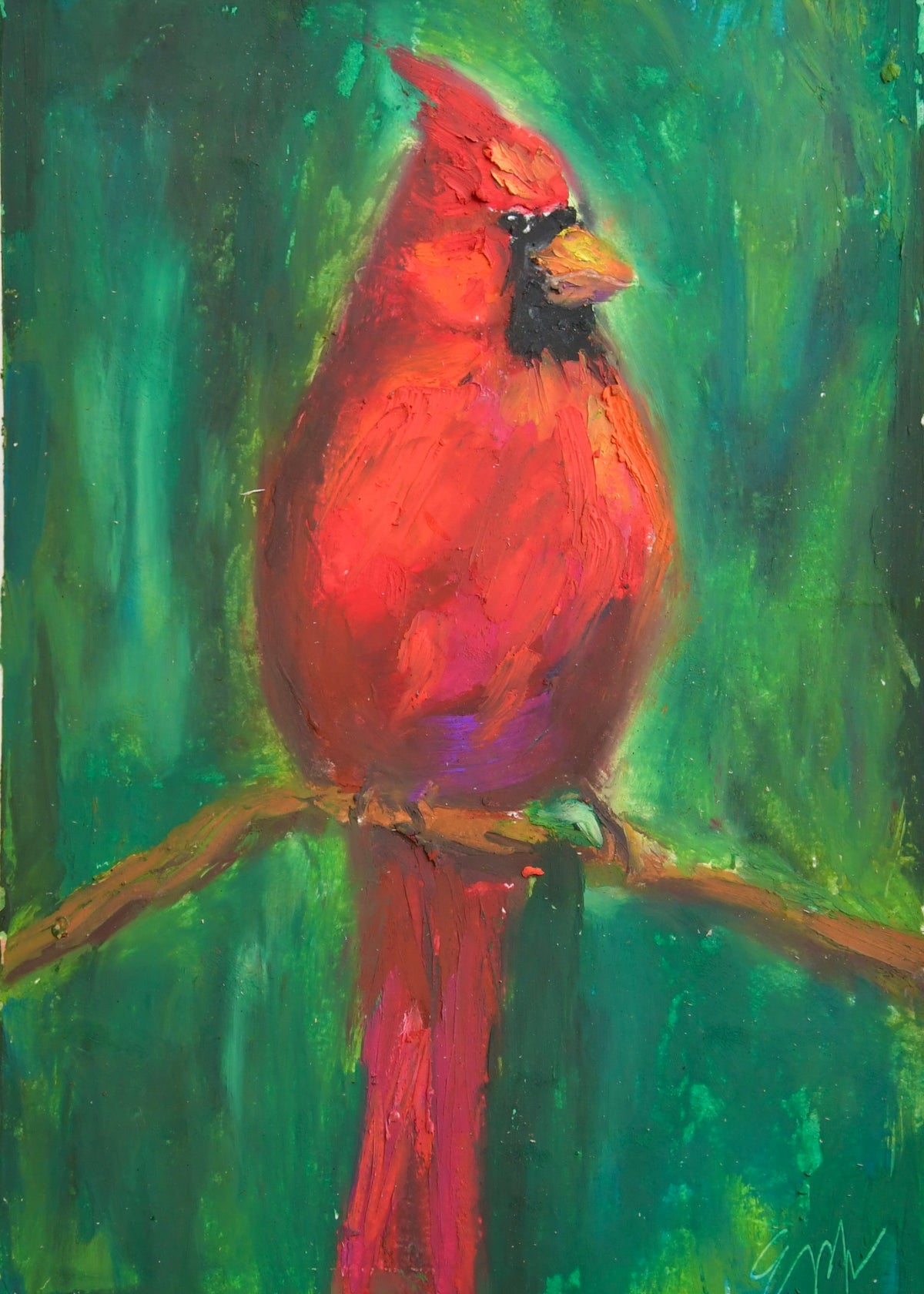 Redbird in Pastel Signed Print