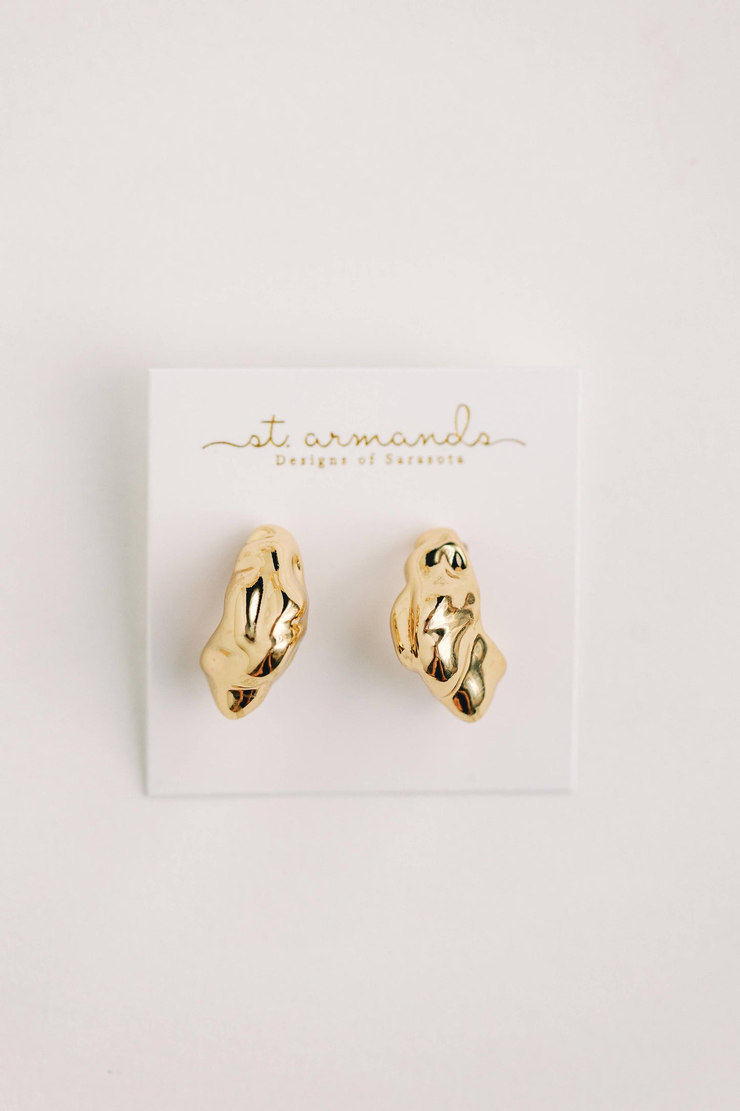 St Armands Designs of Sarasota - Crumpled Gold Vintage Style Huggie Hoops