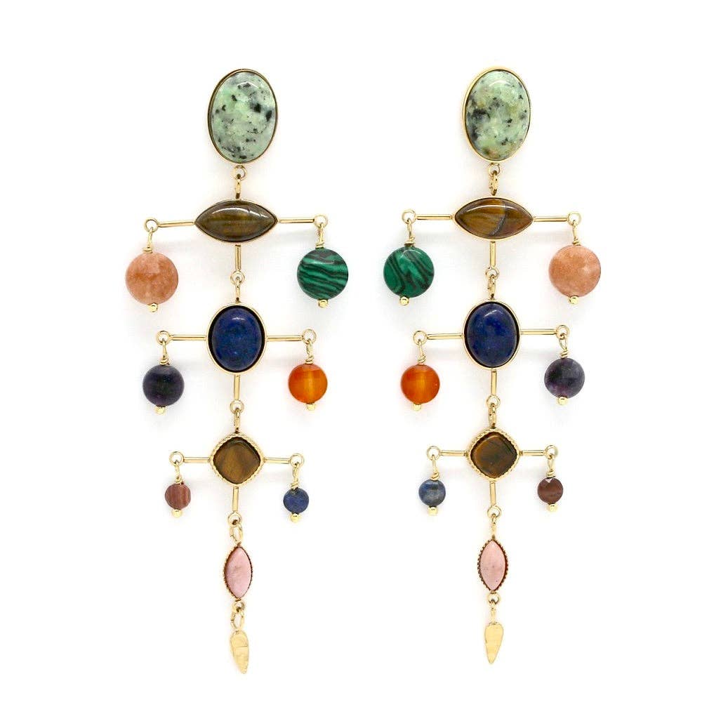LIZOU - Museum Style Artsy Semi Precious Stone Mobile Earrings - E4-302