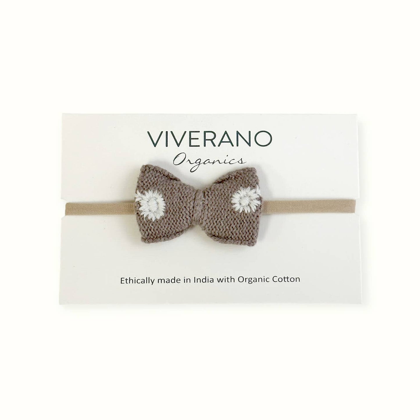 Viverano Organics - Embroidered Knit Bow Baby Headband (Organic Cotton)