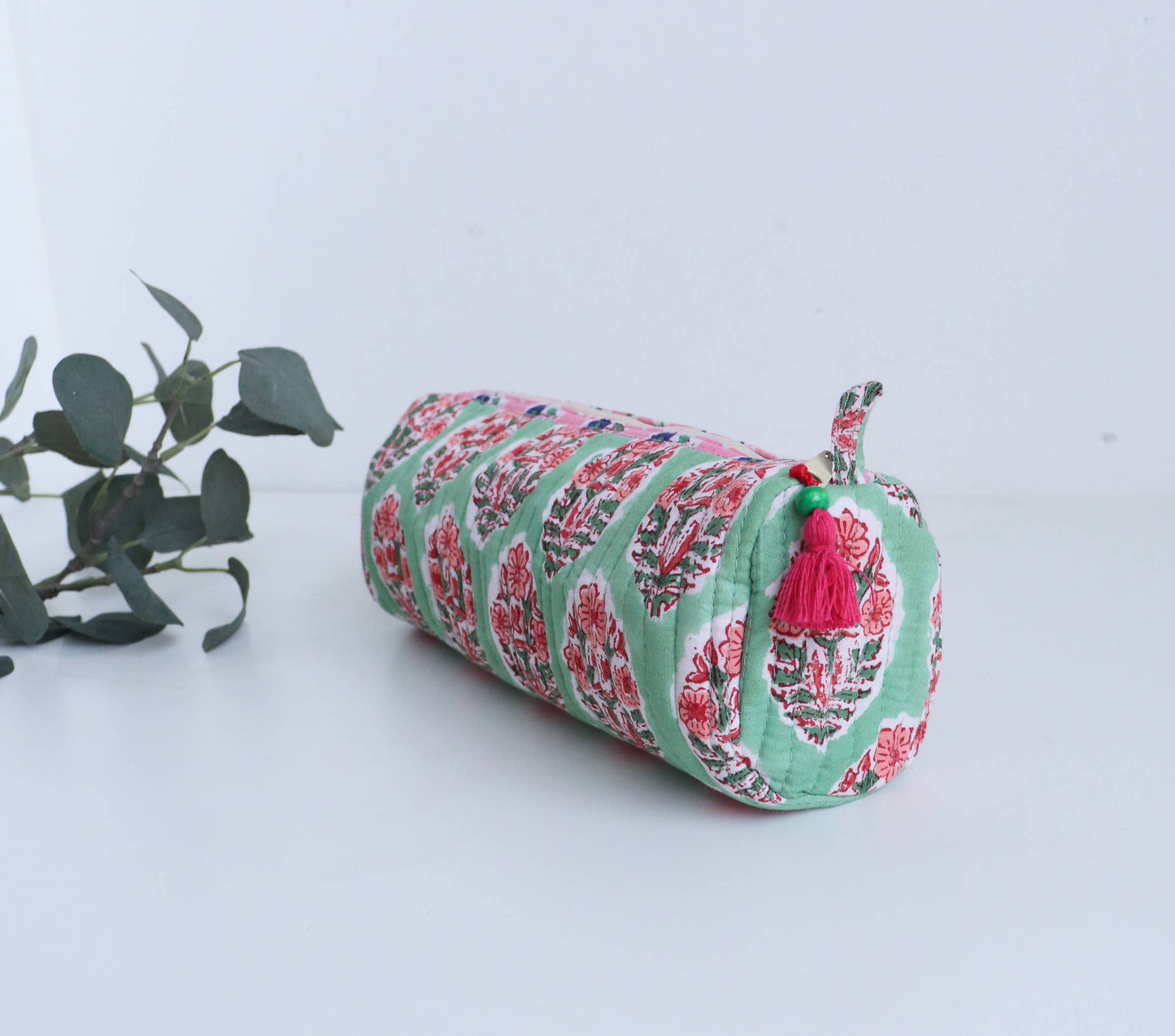 TerraWeave - Quilted Round Pencil Pouch, Make up Brush Bag, Organizer