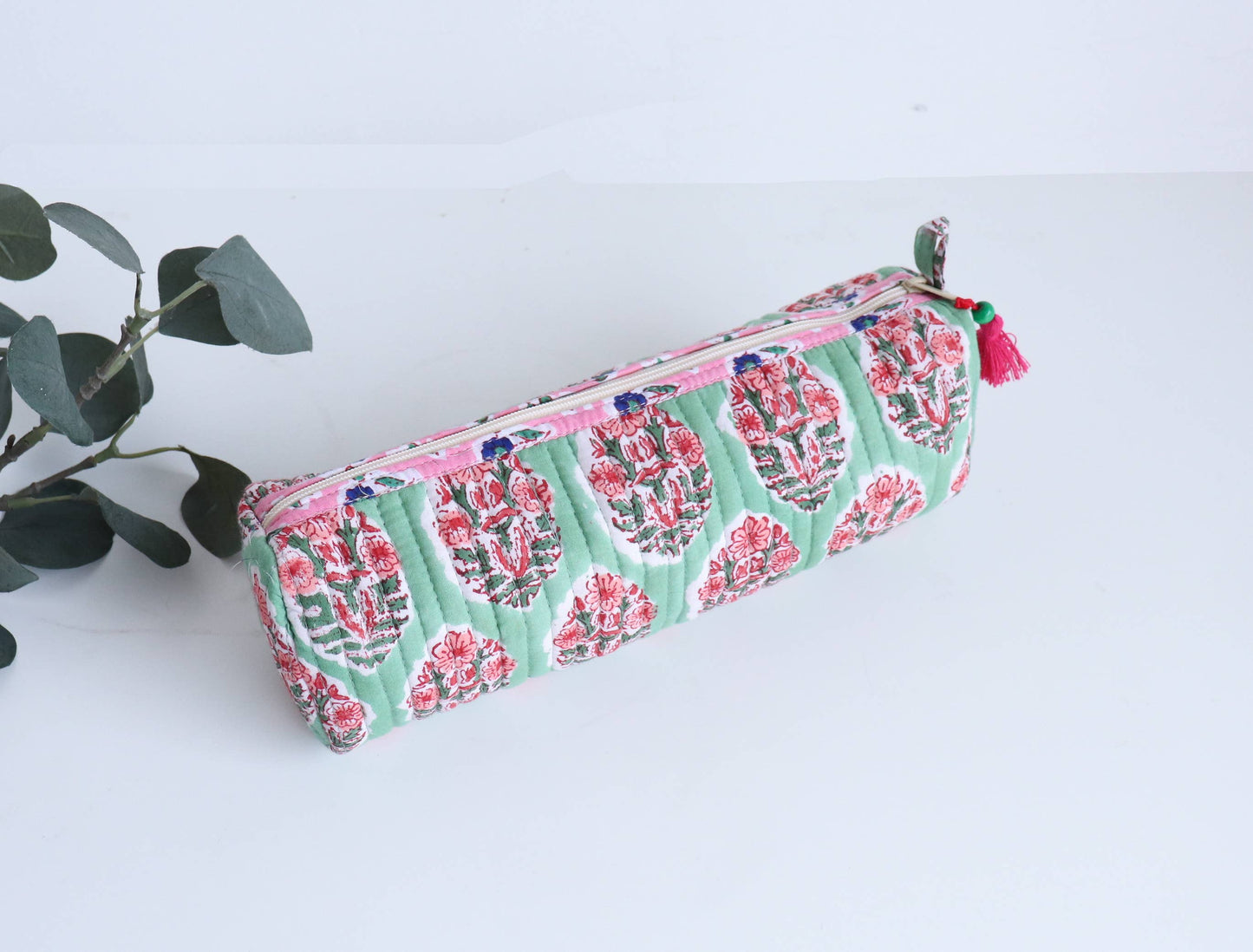 TerraWeave - Quilted Round Pencil Pouch, Make up Brush Bag, Organizer