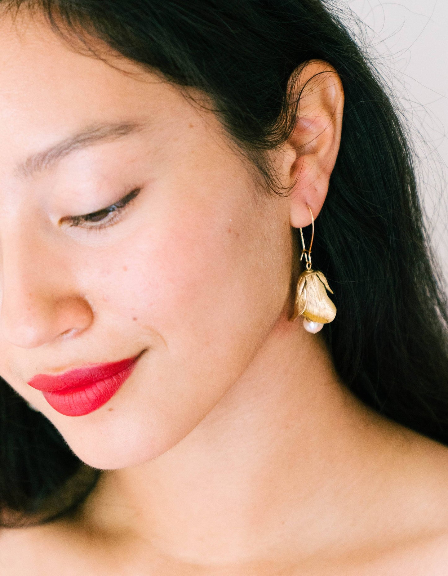 Nest Pretty Things - Flower Bud and Pearl Hanging Earrings