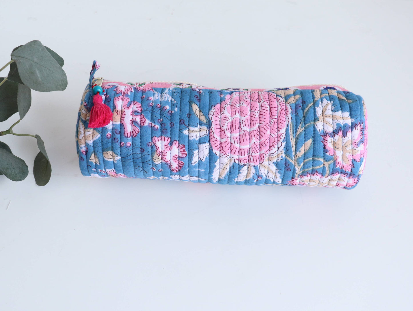 TerraWeave - Quilted Round Pencil Pouch, Make up Brush Bag, Organizer