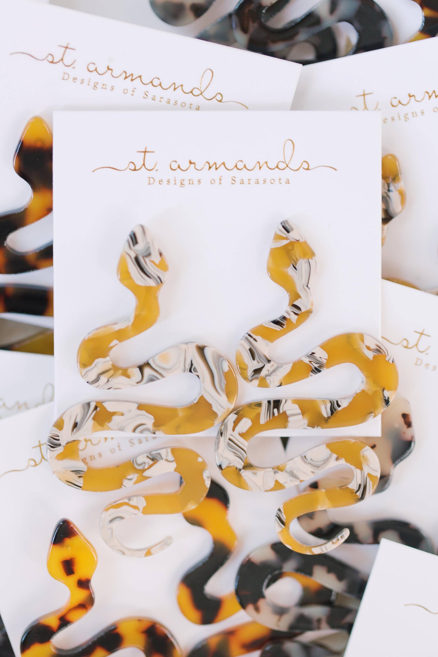 St Armands Designs of Sarasota - Yellow Marble Python Snake Drop Earrings