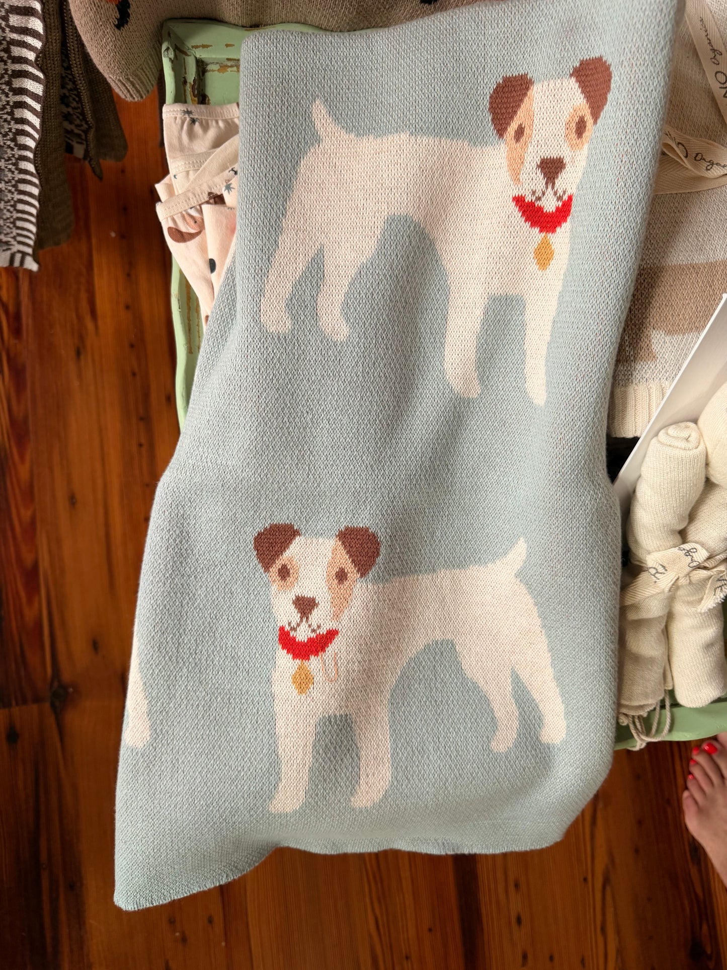 Cotton Knit Baby Blanket w/ Dogs ©