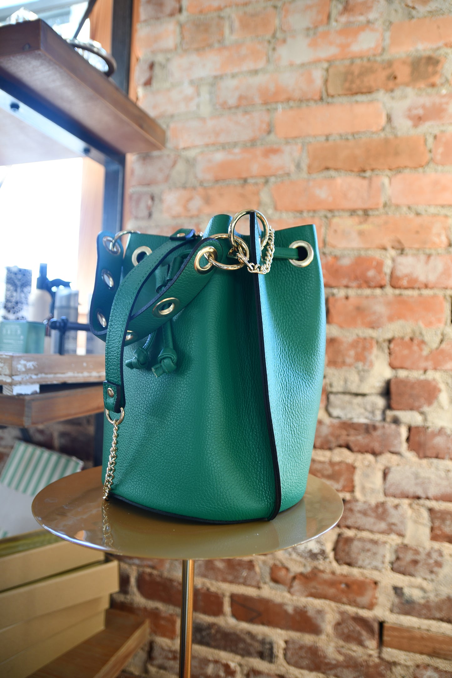 Italian Leather Bucket Bag - Kelly Green