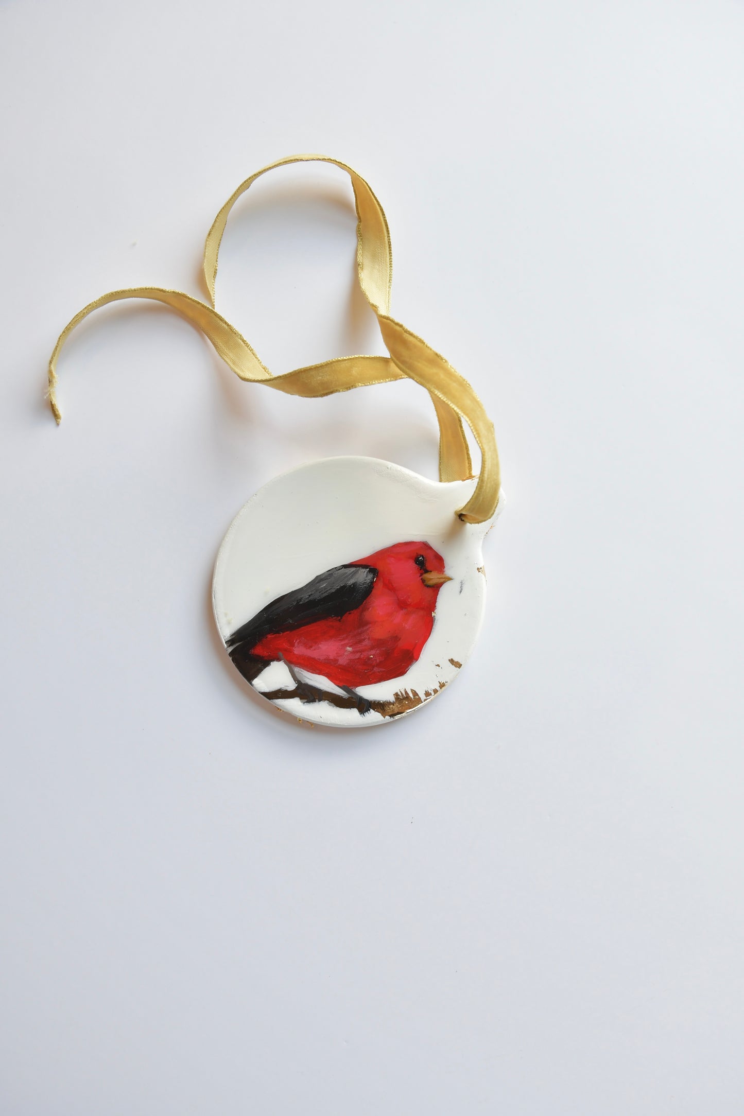 Scarlet Tanager Ceramic Art Ornament