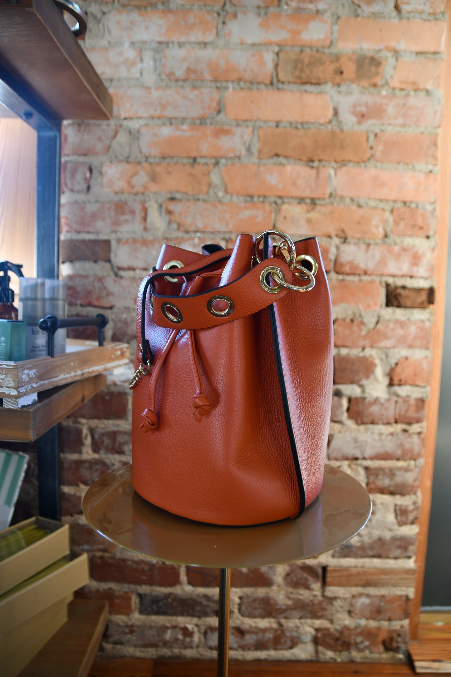 Italian Leather Bucket Bag - Orange