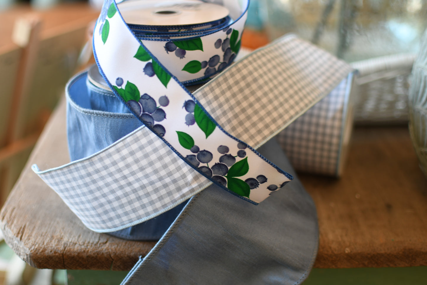 Blueberries & Stems Twill Wired Edge
