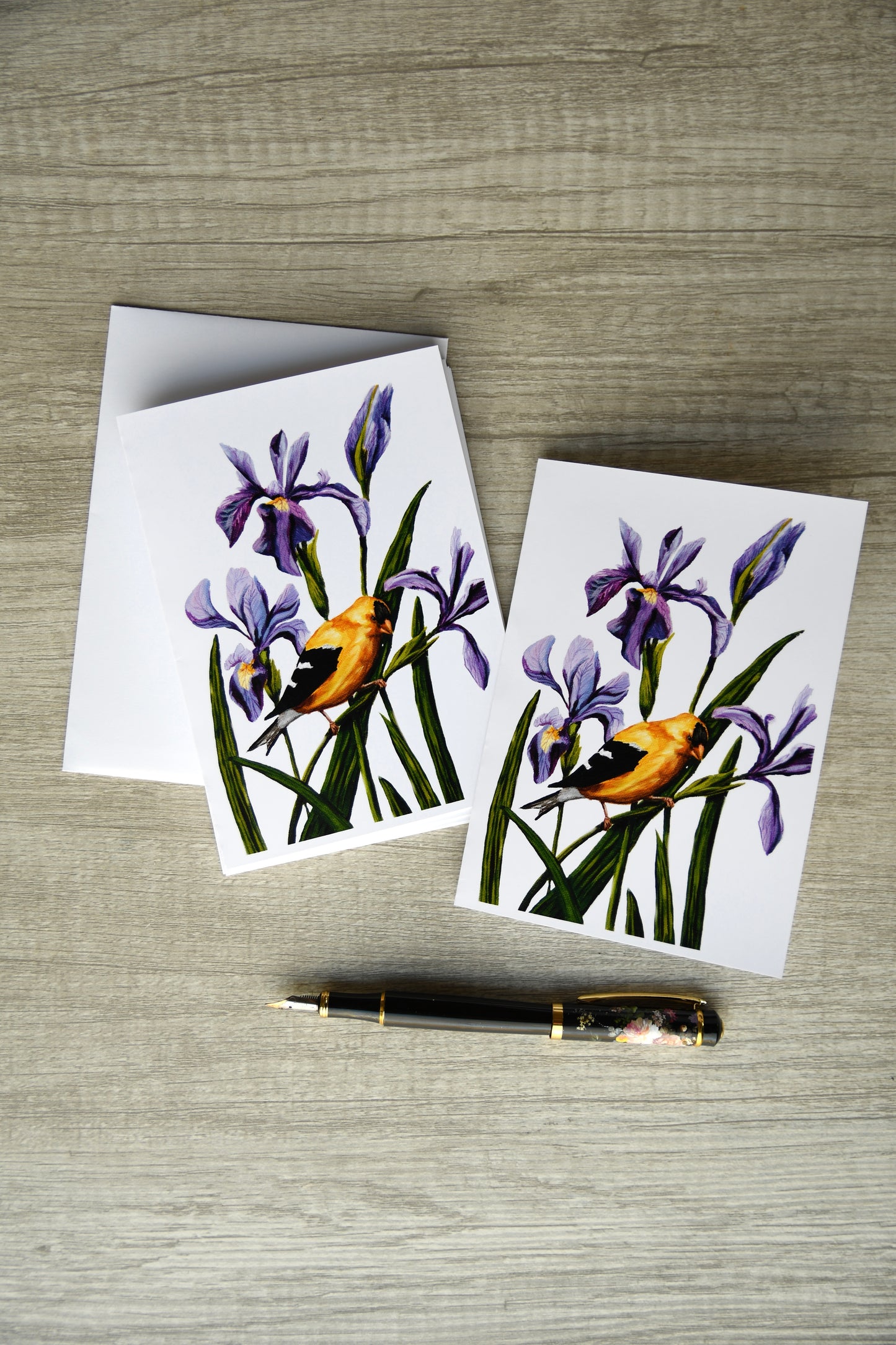 Goldfinch & Irises Folded Notecard