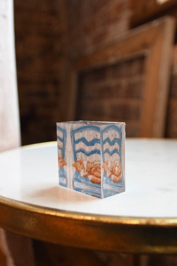 Sleeping Ginger Cat Mini Lucite Art