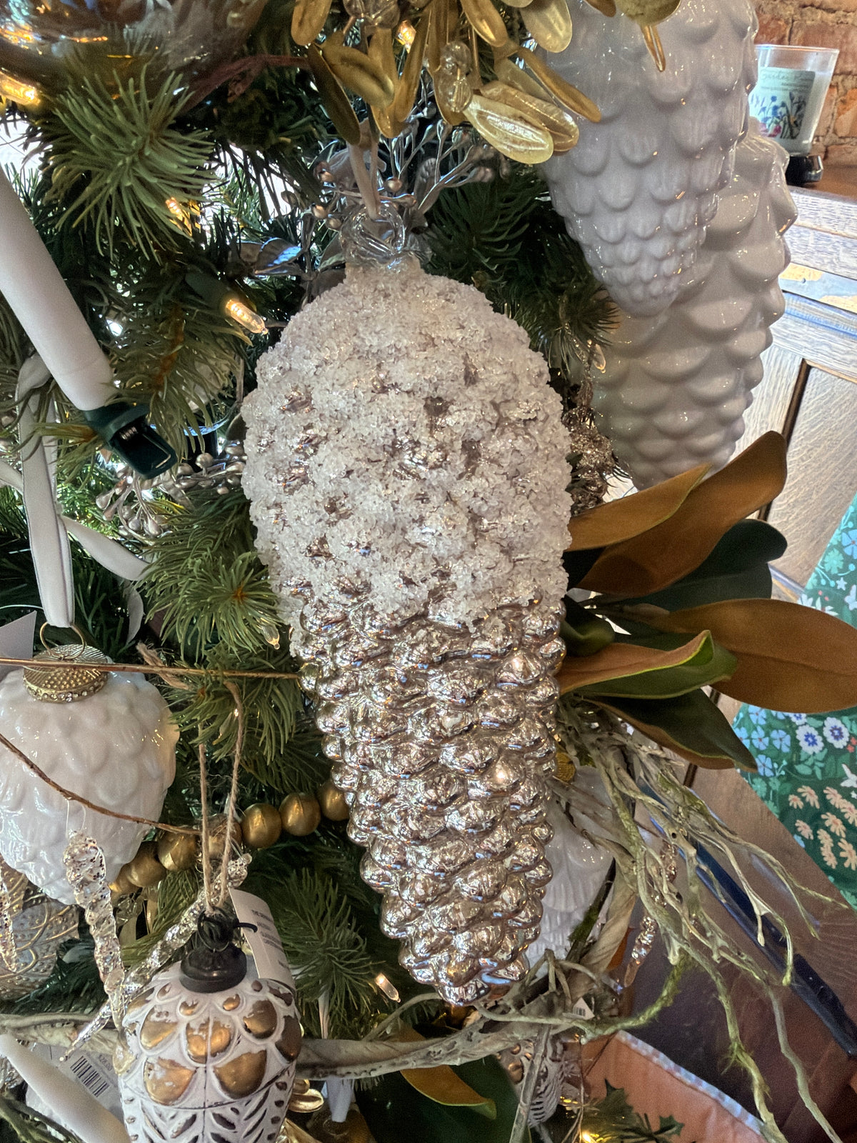 Mercury glass pinecone ornament