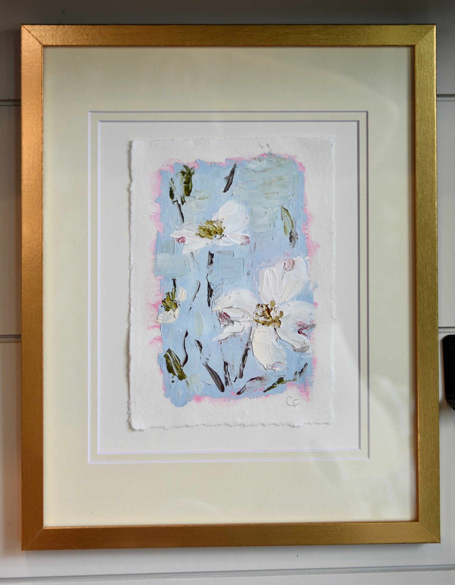 Gold Framed Dogwood Oil on Paper