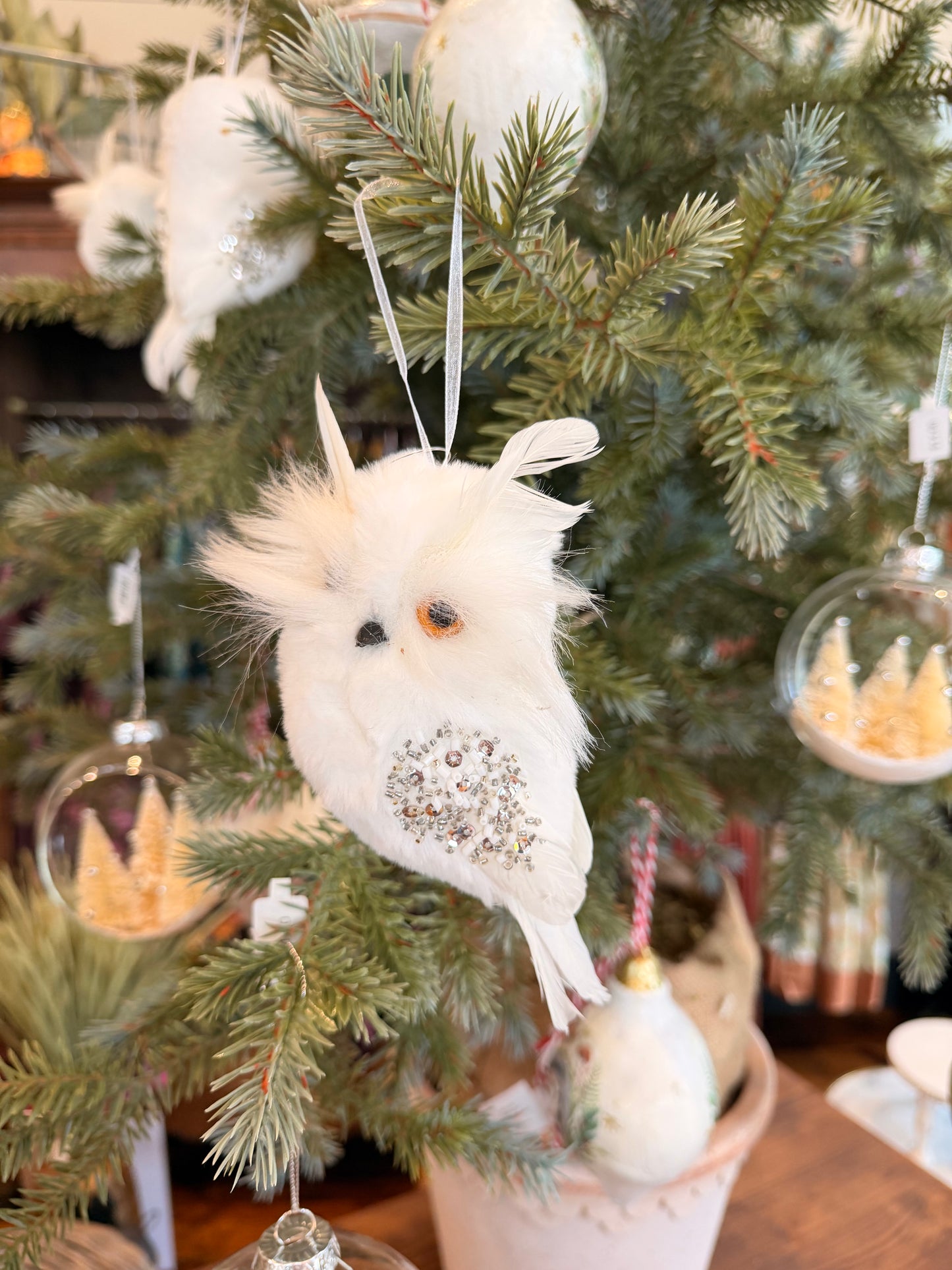 Fuzzy Snowy Owl Ornament