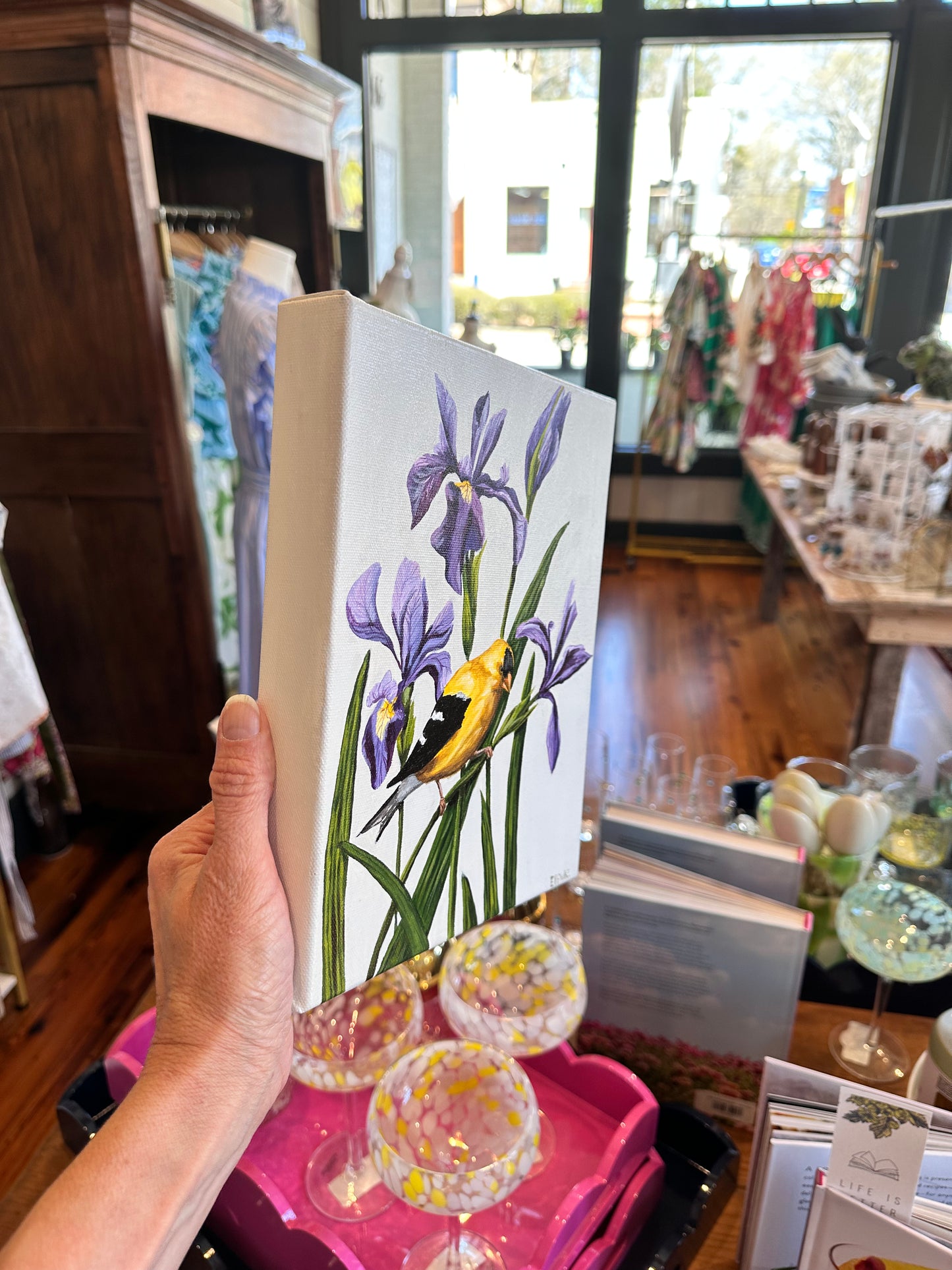 Goldfinch and Irises 8x10