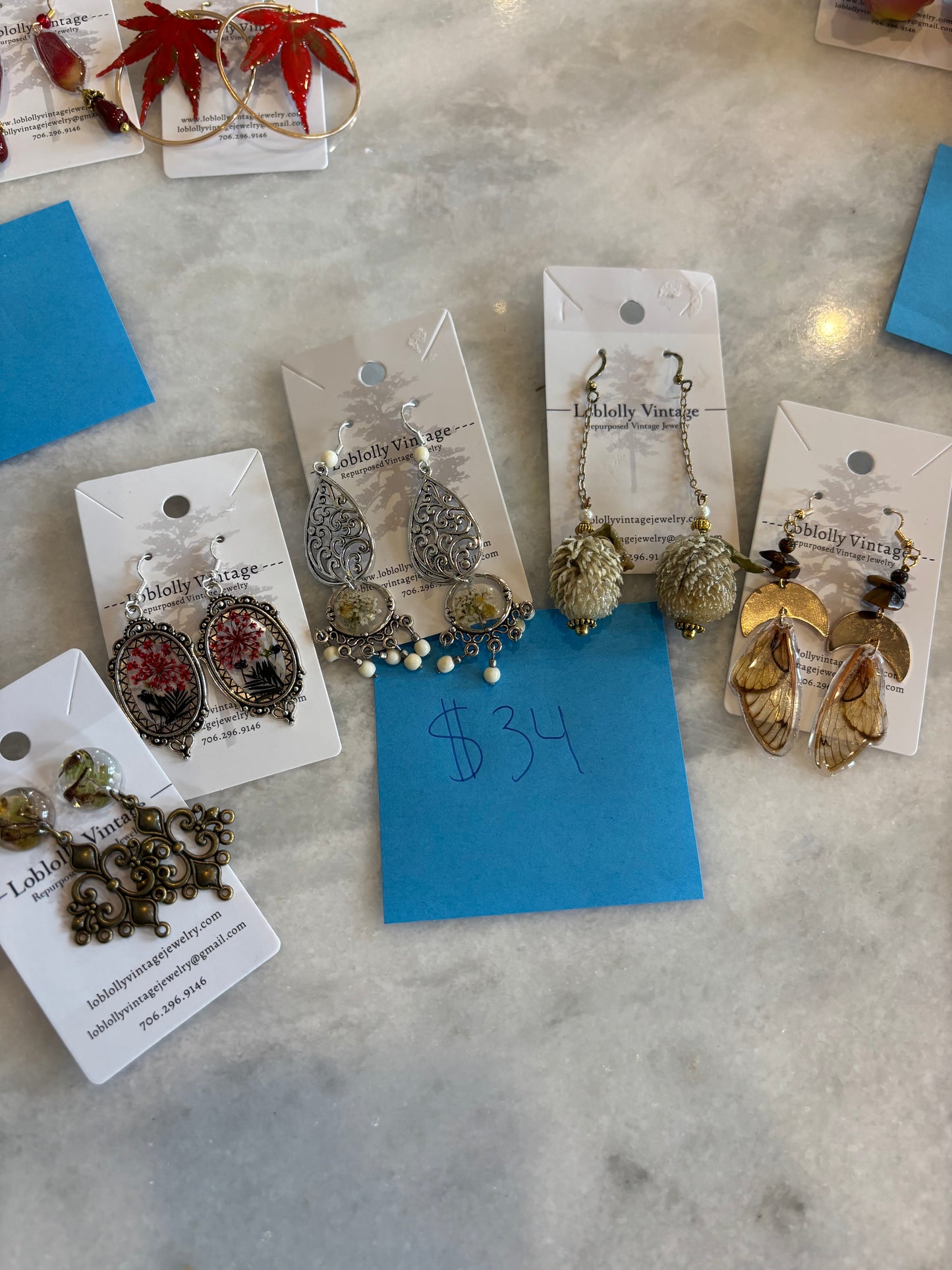 Scrollwork Earrings with Real Leaves